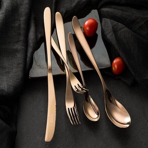 Vajilla Juego de Cubiertos de Acero Inoxidable Chapado en 20 Piezas, Juego de Cubiertos Dorados, Juego de Cubiertos de Cocina para 4 Personas, Servicio de Cena Listo para lavavajillas