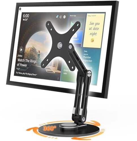 YCNEW Echo Show 15 Ständer schwenkbar und neigbar, Drei-Scharnier-Design, verstellbarer Winkel und Höhe mit 360° Drehbasis, unterstützt das Umschalten zwischen Quer- und Hochformat-Bildschirmen, aus