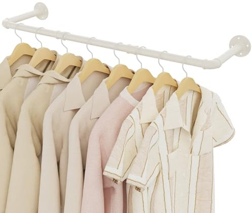 YheenLf Barra Appendiabiti da Parete, Attaccapanni da Muro per Tubo Industriale 100cm, Porta Abiti da Camera in Metallo Resistente per Spazio Stretto, Bianco, 1-Pack