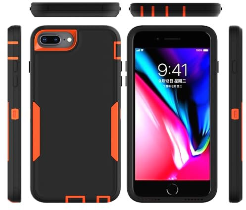 KOARWVC Phone Case for iPhone 6 Plus Case, iPhone 7 Plus Case, iPhone 8 Plus Case Magnetic Car Mount Heavy Duty Military Grade Shockproof Protective Cover for iPhone 6S Plus Black/Orange