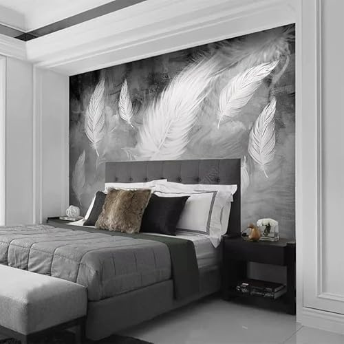 Fototapete 3D Effekt Helle, luxuriöse graue Federn Tapeten Vliestapete Wandtapete Moderne Design Wand Wandbild Schlafzimmer Wohnzimmer Flur Wanddeko 350 x 256 cm