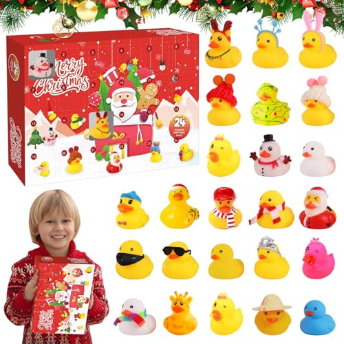 ARONRAVE Adventskalender Enten 2024, 24 Adventskalender 2024 Kinder Rubber Ducks Creative Miniatur Enten Gummienten Weihnachtsspielzeuge Kinderspielzeug Geschenke Geschenk zu Weihnachten