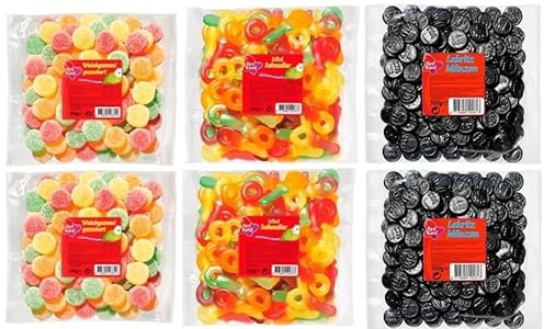 6 Tüten Red Band Mix aus 3 Sorten (2x Lakritz Münzen, Schnuller, Weichgummi) a 500g + Space Keks gratis a 45 g von Onlineshop Bormann