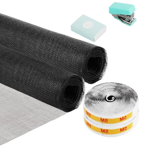 WOPPLXY 2 Pièce Moustiquaire Fenetre avec Velcro, 120 x 250 cm Moustiquaire Fibre de Verre pour Fenêtres Anti-Insectes (Noir)