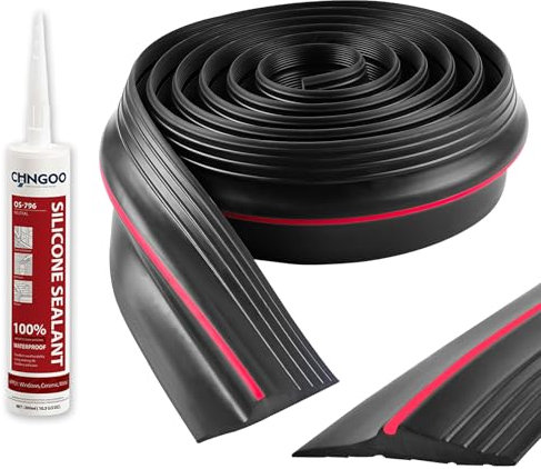 CPROSP Burlete Goma Puerta Garaje 3,0 M * 16 mm con Adhesivo, Junta de Umbral para Puerta de Garaje, Evita las Filtraciones de Agua y Viento y es Fácil de Instalar
