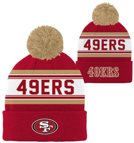 NFL Kids Youth 8-20 Official Primary Logo Sport Knit Cold Weather Cuffed Pom Beanie Hat, San Francisco 49Ers, Einheitsgröße