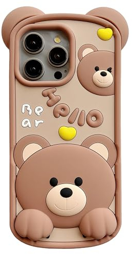 wifantien Schutzhülle für iPhone 16 Pro mit 3D-Bär-Motiv, niedlicher Kawaii-Charakter, lustiger Teddybär, für Kinder, Teenager, Mädchen, Frauen, stoßfest, weiches Silikon, für iPhone 16 Pro, 16 cm