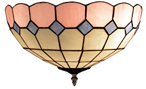 Plafón de techo pegado al techo con pantalla Tiffany diámetro 30cm Serie Pink
