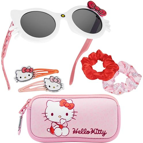 Get Trend Hello Kitty Set Occhiali da Sole Protezione UV e Accessori Capelli Bambina con Borsa Piccola Mollette Capelli (Rosa Hello Kitty)