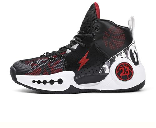 Hixingo Kids Basketball Shoes Boys Girls Basketball Trainers Tennis Running Trainers Lightweight Non-Slip Mid Top Sneaker Unisex Children Breathable Sport Shoes for Teenagers Black