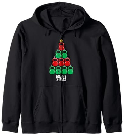Funny Christmas Kettlebells Tree Design Holiday Zip Hoodie