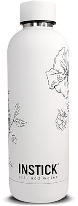 INSTICK Isolierflasche White 500 ml – Edelstahl-Wasserflasche mit floralem Motiv, auslaufsicher für heiße & kalte Getränke, ideal für Fitness, Büro und Reisen