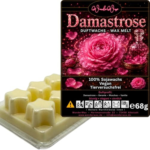 WonderWax® Duftriegel 6 x Duftwachs Sterne Weiß Damastrose | Farbe: Weiß | Raumduft für Duftlampen, Wax Melt, Sojawachs, Indoor Duftöl Wachs schmelzen für Aromalampe