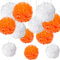 CC wonderland zone 12 Stück Orange und Weiß Papier Pompons,Seidenpapier Pom Poms für Orange und Weiss Geburtstag Party Deko