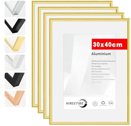 HIMEETIME® 4x 30x40 cm cadre photo en aluminium doré en plexiglas haute résolution pour décoration murale ou galerie d'exposition
