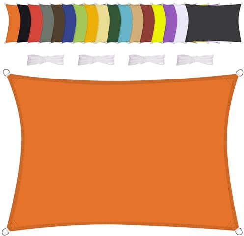 Sonnensegel Wasserdicht Rechteck 1.5x2m Wetterschutz Sonnenschutz PES Polyester mit UV Schutz für Terrasse Balkon Garten-Orange