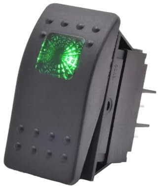 Interruttori Marini, Interruttore a levetta a bilanciere DPST 4 pin for auto, barca, 5 pezzi, impermeabile, con barra luminosa a LED illuminata.(Green Light)