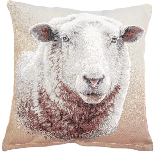 Kissenhülle 45x45 cm aus Gobelin – Schaf, Zierkissenbezug, Vintage | Dekokissen-Bezug mit verdecktem Reißverschluss, beidseitig gewebt, waschbar 30 °C – für Sofa, Sessel & Bett