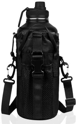 Lvjkes Flaschenhalter Rucksack, Flaschenhalter Gürtel, Nylonmaterial mit Kordelzug, Einstellbar, für Campen, Reisen, Bergsteigen (Schwarz-B)