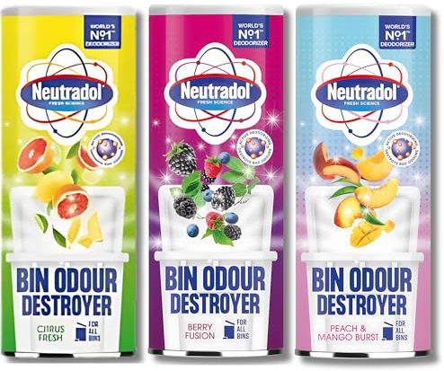 Fresh Science 3-Pack Bin Deodoriser – 350g Each, Peach & Mango, Berry Fusion, Citrus Fresh - Ideal for Kitchen, Bathroom and Office Bins