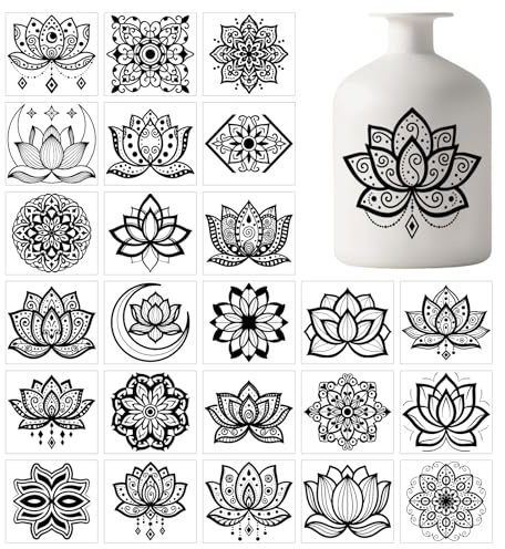 GLOBLELAND 25 Blatt Vintage Mandala Silhouette Fensteraufkleber Lotusblumen Kunststoff Aufkleber Selbstklebender Laternenaufkleber Für Fensterlampe Glastasse Vase Kunst Heimdekor