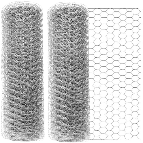 FAAING Lot de 2 rouleaux de grillage métallique galvanisé pour lapin, grillage hexagonal, 40 cm x 15 m, pour clôture de jardin, grillage métallique de 0,6 mm