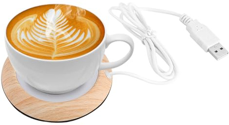 USB Wood Grain Cup Warmer Mat, Heat Beverage Mug Mat, USB Heaters(Walnut) | Keep Your Beverages Warm Up To 80°C With A Portable Coffee Tea Warmers—Wood + Metal, for Hot Drinks Tea Coffee Office