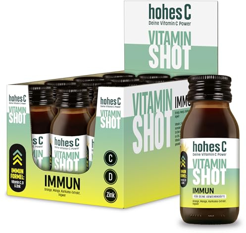 hohes C Vitamin Shot Immun (12 x 60ml) – Für die Abwehrkräfte; mit Orange, Mango, Kurkuma-Extrakt, Ingwer - vegan, ohne Zuckerzusatz & Konservierungsstoffe