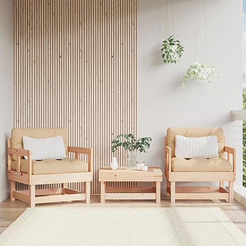 Mandloder Gartenstühle Massivholz Kiefer, 2er Set Holzstühle für Terrasse, Balkon, Robust, Modulares Design, Outdoor Möbel Set, unbehandelt, 64x61x62 cm