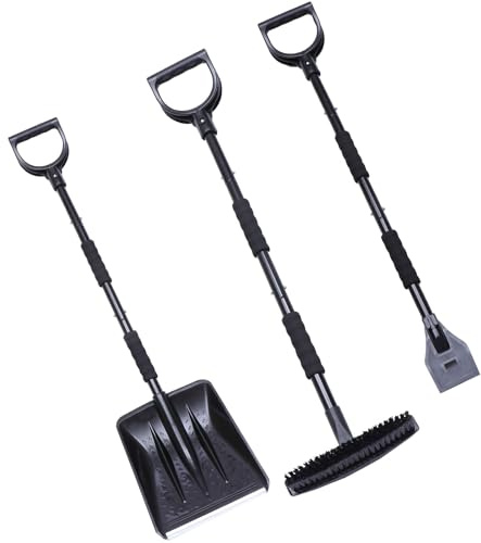SOPOTUTU Balai à Neige pour Voiture Détachable Multifonction Pelle et Grattoir en Acier Réglable, Brosse Extensible Antirayures pour Déneigement Auto Hiver, Outils de Déneigement Efficaces