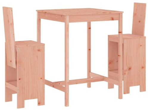 Qnhdfrt 3-TLG. Gartenbar-Set aus massivem Douglasienholz, Stehtisch-Set für Balkon und Terrasse, 1 Bartisch und 2 Barhocker, unbehandeltes Naturholz für Außenbereich