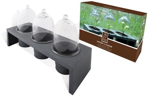 Esschert Design 3er Pflanzglocken, 3 Blumenglocken, Anzuchtglocken mit Ständer ca. 41 cm x 26 cm, 16cm hoch, Glocke Ø innen 10,5cm, Höhe 14,5 cm