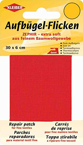 Kleiber 30 x 6 cm Extra weiches, feines Baumwollausbesserungsband zum Aufbügeln, rot