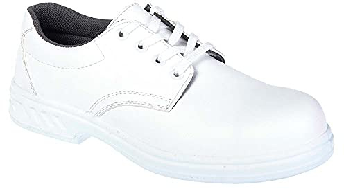 Portwest FW80 Steel Microfibre Low Shoe Water Resistant Upper Padded Collar | White, 6.5, S2 EN ISO 20345, CE Certified, Self-Cleaning Outsole, Anti-Static Footwear, Energy Absorbing, Durable