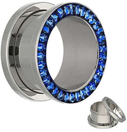 Treuheld Flesh Tunnel - Silber - Kristall - Dunkelblau - Schutzschicht 6 mm