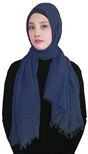 Lina & Lily Damen Muslim Hijab Kopftuch Schal Crash Fringes in verschiedenen Farben (Navy)