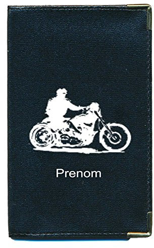 Syl'la – Porte-papiers Voiture Cuir Noir Motif Moto Harley – Étui Carte Grise, permis pour Homme et Femme – Personnalisé avec prénom