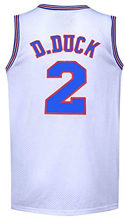 Herren Basketballtrikot #2 D Duck 90er Moive Space Shirts 90er Jahre Hiphop Party Kleidung, Weiss/opulenter Garten, Klein