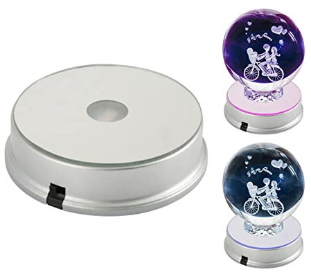LED Display Base, Colorful Crystal Stand Holder for 3D Crystal Glass Round Model with 2 LEDs Battery Powered Stand for Decorative Exhibits Gift Displays