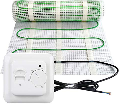 Elektrische Fußbodenheizung 200Watt je m² Thermostat analog Elektrisch TWIN Technologie JWS verschiedene Größen, Größe (m²):10 m²