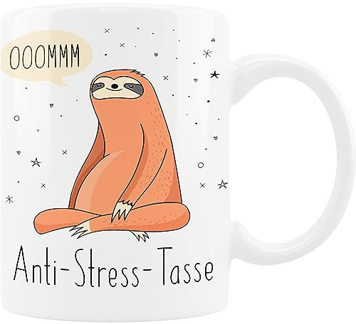Tassensachen Bürotasse Faultier Spruch - Ooommm Anti-Stress-Tasse - lustige Kaffeetasse Teetasse aus Keramik in Weiß - ca. 330 ml spülmaschinengeeignet - Geschenk Geburtstag Homeoffice