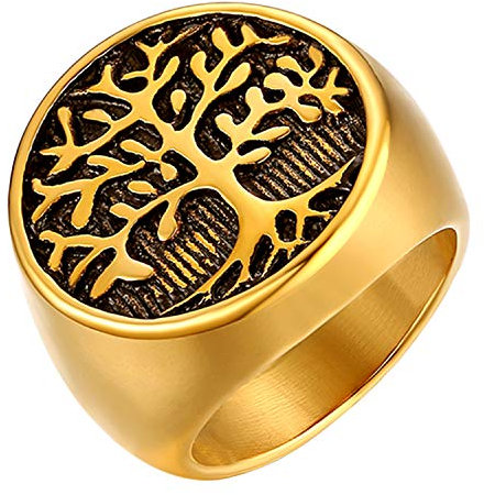 JewelryWe Gioielli Anello Grande da Uomo in Acciaio Inossidabile, Albero della Vita, Colore Argento/Oro