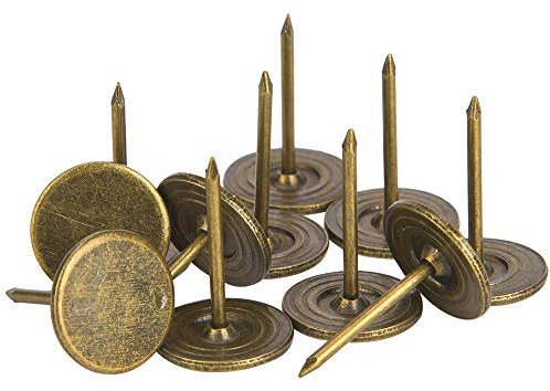 Upholstery Tacks, 100pcs Retro-Style Flat Head Cyan Bronze Iron Upholstery Nails Sharp, Firm 5 Sizes Furniture Nails Pins for Decorating, Fixing Crafts, Drum, Box, Furniture, Basket(14 x 20mm)