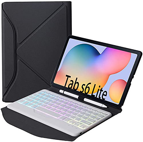 ZOMUN Origami - Funda plegable para Samsung Galaxy Tab S6 Lite (SM-P610 / SM-P615), teclado Bluetooth extraíble y retroiluminación de 7 colores