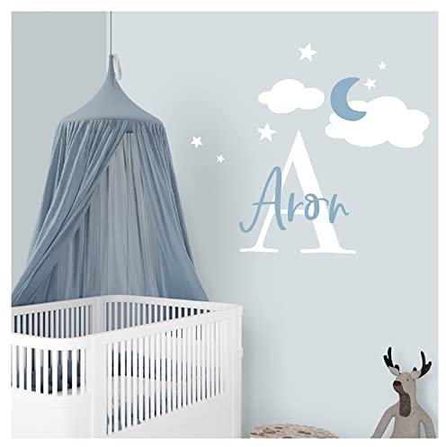Little Deco Wandtattoo Mond Sterne & Wunschname I Wandbild 52 x 45 cm (BxH) I Kinderzimmer Babyzimmer Wandaufkleber Junge Stern Wandsticker Aufkleber Sticker DL318-D6