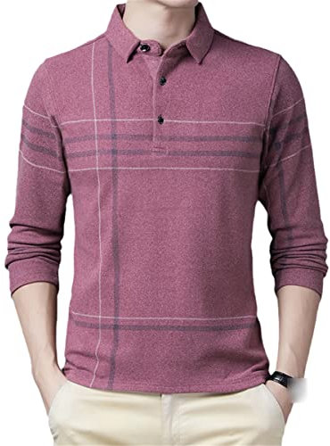 KLTOPZAN Maglietta a maniche lunghe per autunno e inverno, stile casual, a quadri sottili, rosa, XL