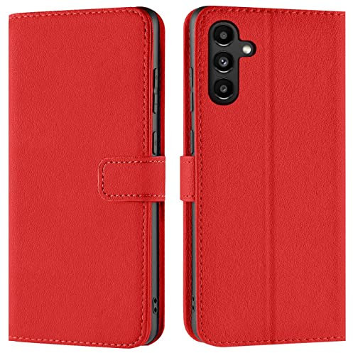 Verco Handyhülle für Samsung Galaxy A13 5G Hülle, Samsung A04s Bookcase Tasche Flipcover für Samsung A13 5G / A04s Case [Kartenfächer/Aufstellfunktion], Rot