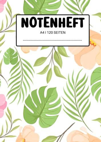 Notenheft A4: Notenbuch mit Schreiblinien für Musiknoten | Musikblock mit Hilfslinien | Lustiges Geschenk für Musiker, die Klavier oder Gitarre spielen