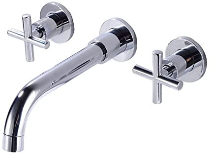 Robinet Mural pour Salle de Bain 2 Poignées en Croix Mitigeur Lavabo Robinet Encastré pour Lavabo Avec Mitigeur et Bec 20 cm Robinet Vasque Chrome,Diviser