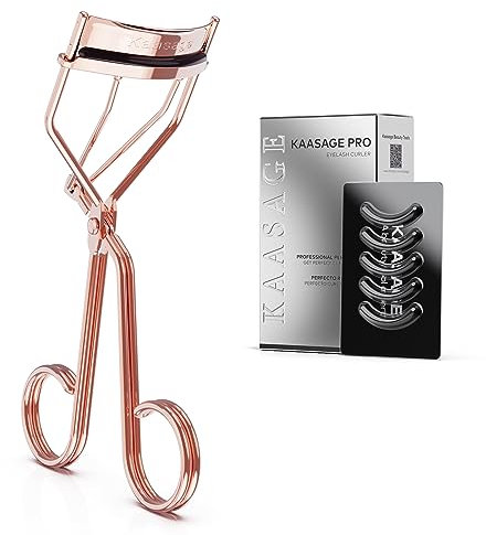 Wimpernzange mit fortschrittlichen Silikon-Ersatzpads, Kaasage No Pinching Wimpernzange passt für alle Augenformen, inklusive Pinzette und Samtbeutel